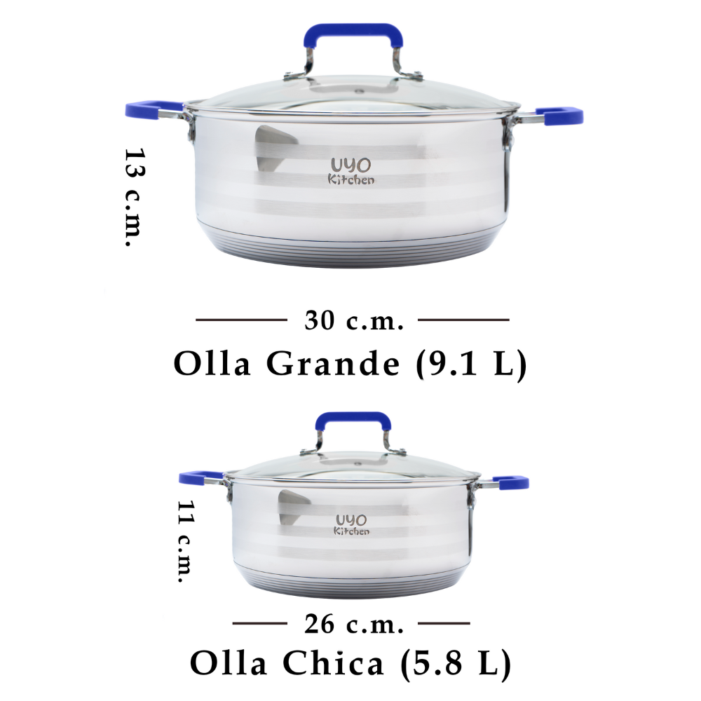 Batería de cocina UYO 2Ollas, Acero Inoxidable – ángulo inferior