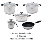 Batería de cocina UYO 9pzas, Acero Inoxidable – close-up