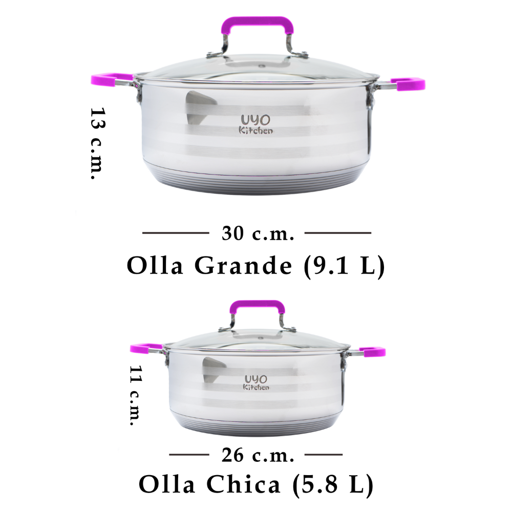 Batería de cocina UYO 2Ollas, Acero Inoxidable – ángulo inferior