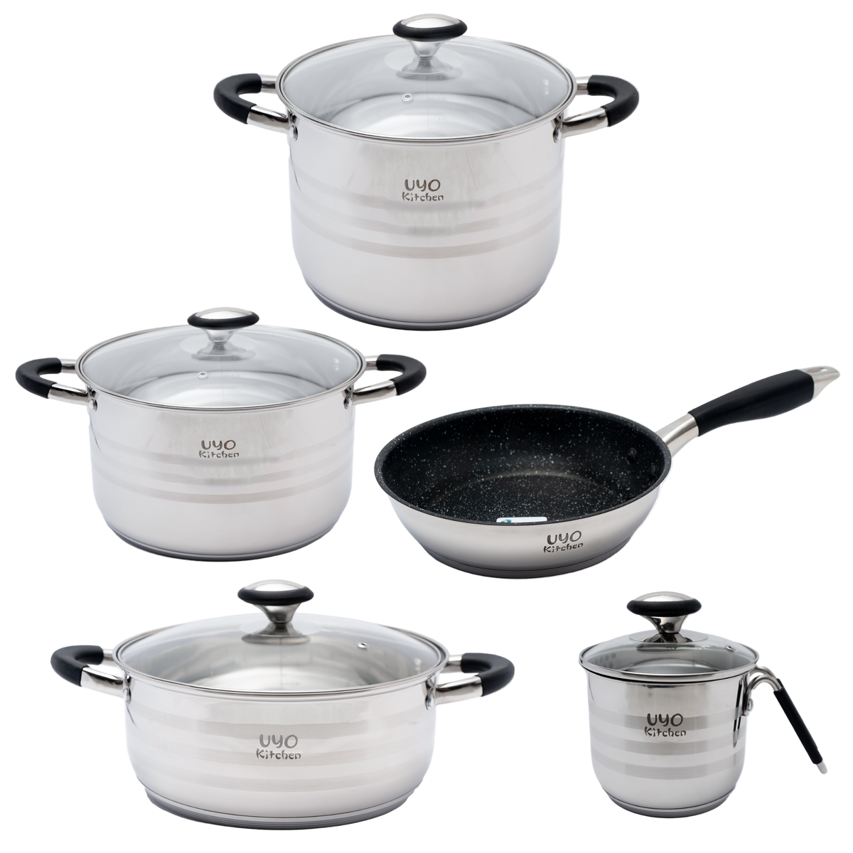 Batería de cocina UYO 9pzas, Acero Inoxidable – vista principal