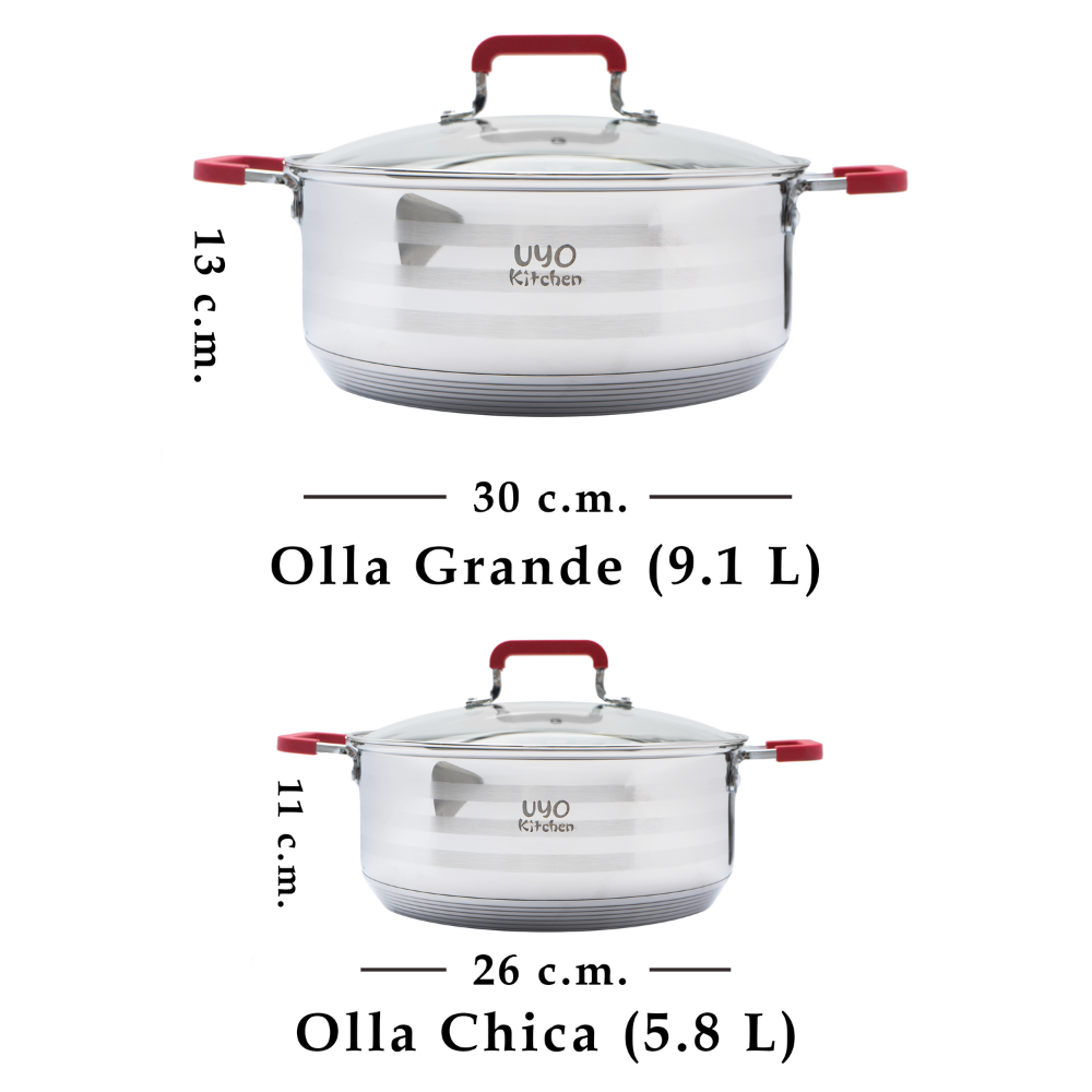 Batería de cocina UYO 2Ollas, Acero Inoxidable – ángulo inferior