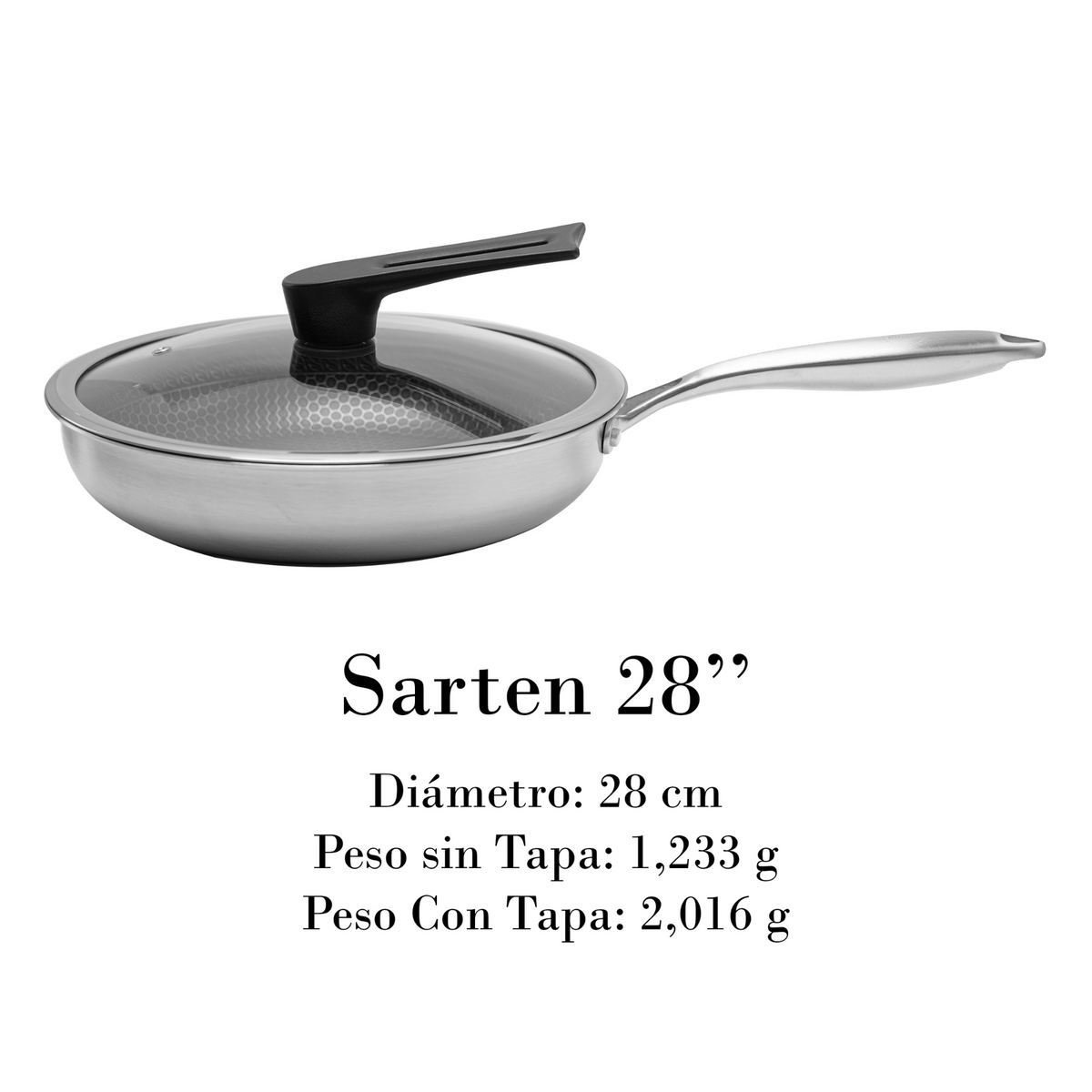 Sartén UYO 28cm Acero Inoxidable, Tapa – vista trasera