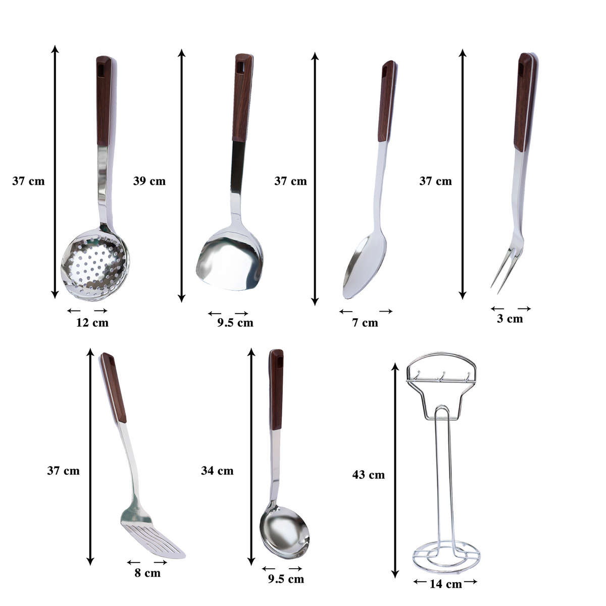 Utensilios UYO 7pzas, Acero Inoxidable – vista lateral