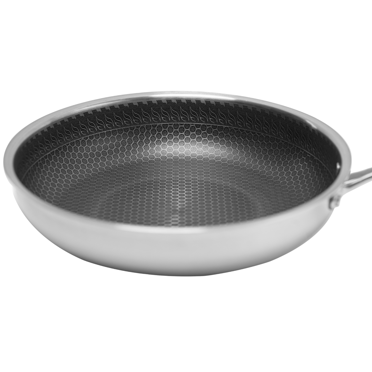 Sartén UYO 28cm Acero Inoxidable, Tapa – ángulo inferior